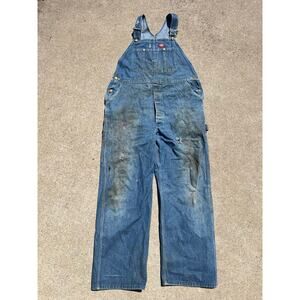 Vintage Dickies Overalls Men Size 42x32 Blue Distressed‎ Cotton Denim Button Fly